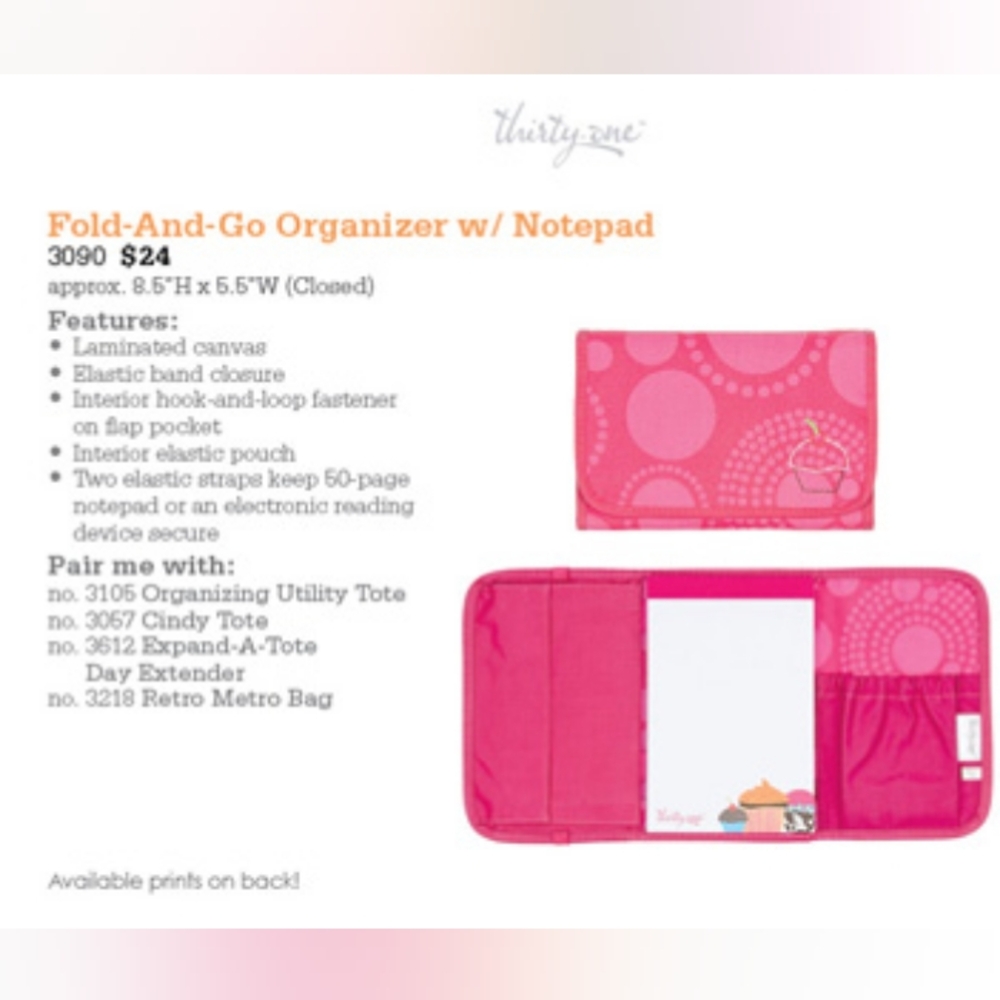 Thirty One Fold N Go Organizer w/ Notepad PINK copy -2